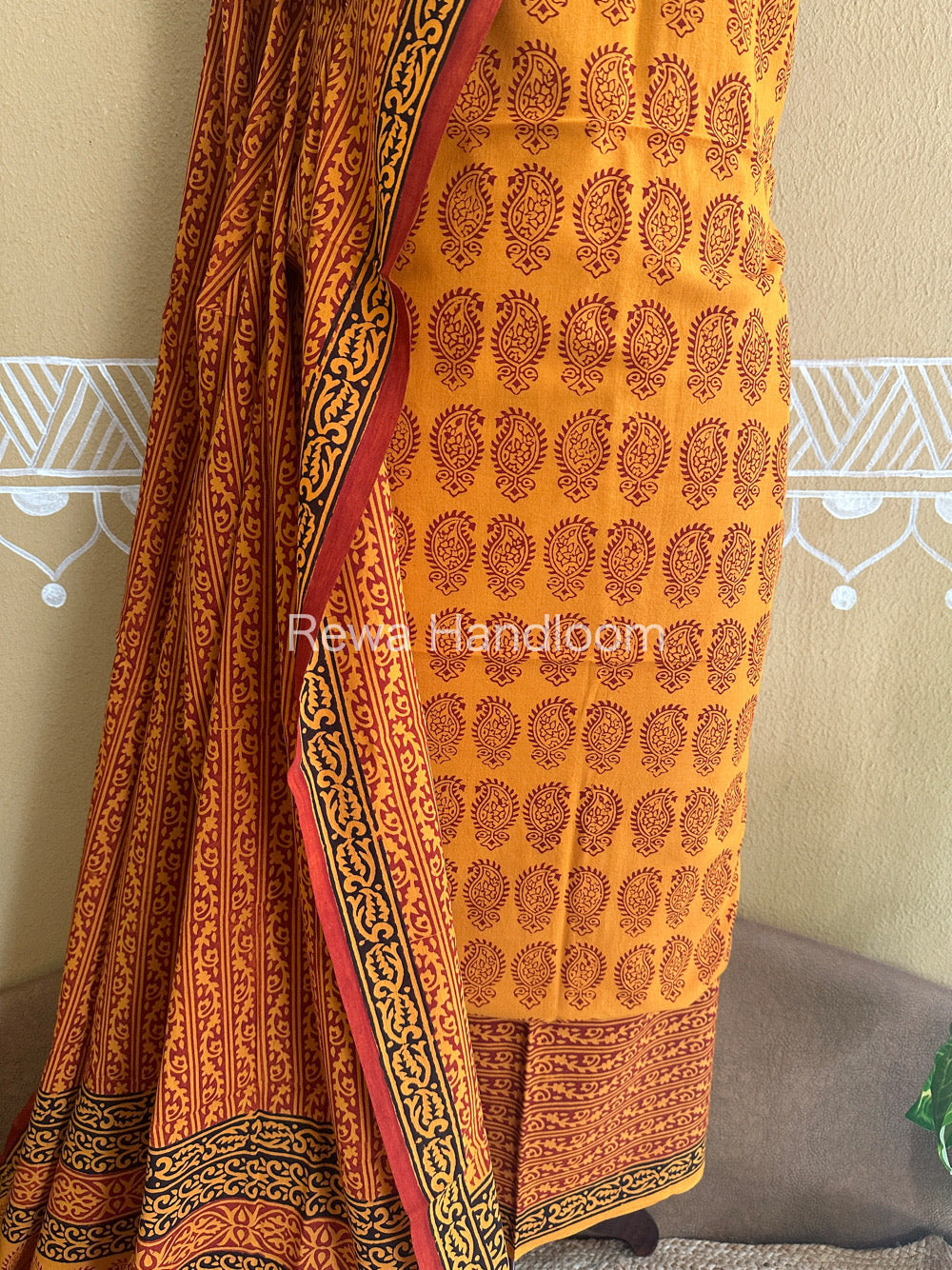 Orange-Maroon Bagh Print Cotton Suit-BCSP56