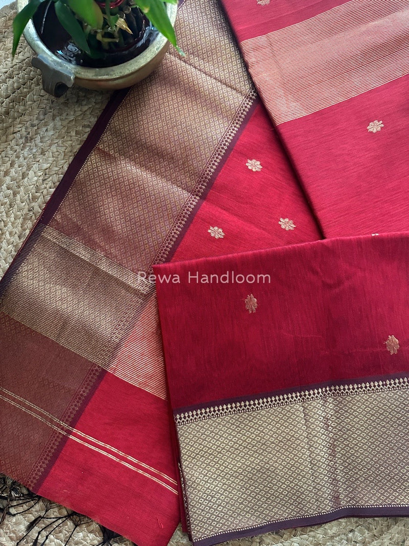 Maheshwari Red Zari Skirt Butti Saree ZSB047