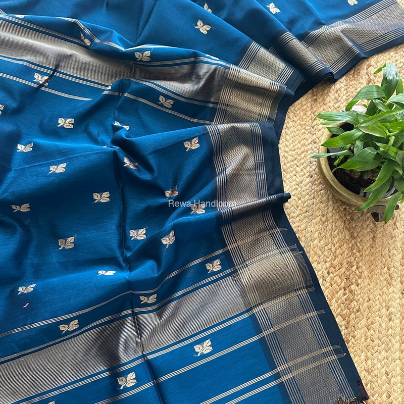 Maheshwari Ink Blue Resham Thread Butti Saree RBS87