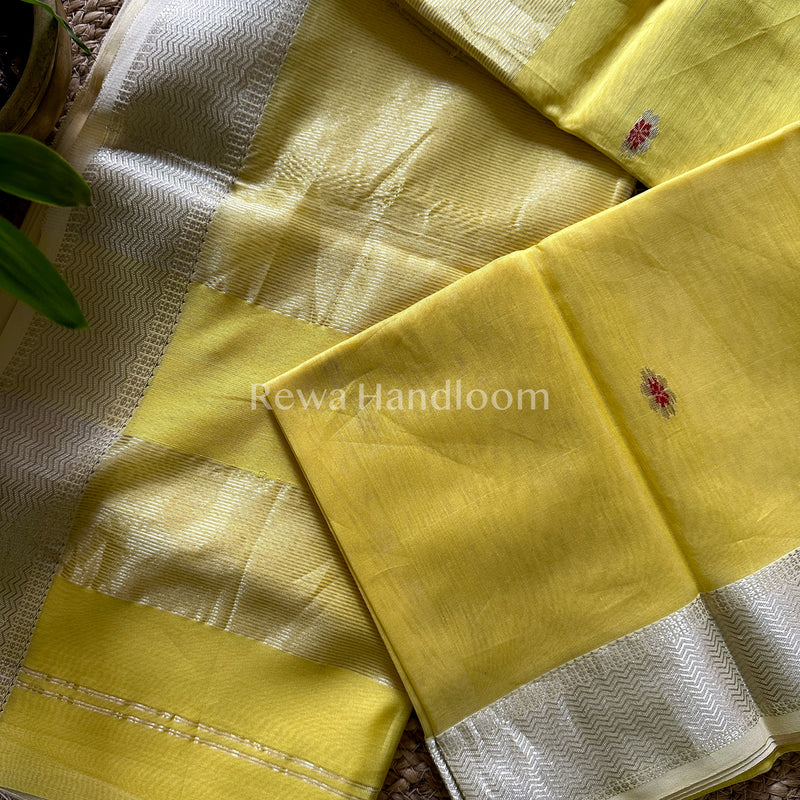 Maheshwari Yellow Silver Zari Sarees 