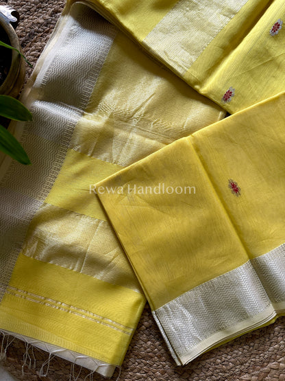 Maheshwari Yellow Silver Zari Sarees 