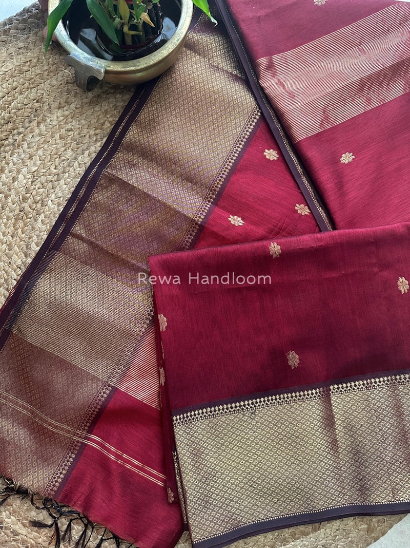 Maheshwari Maroon Zari Skirt Butti Saree ZSB045