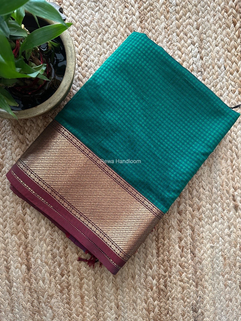 Exclusive Maheshwari 75% Silk Green Saree SS036