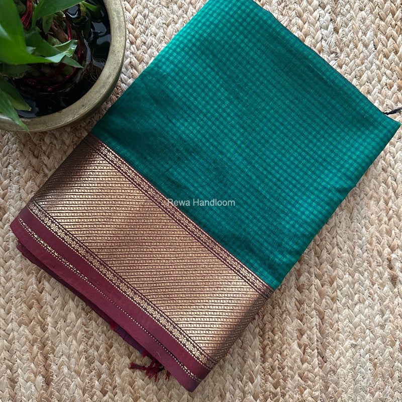 Exclusive Maheshwari 75% Silk Green Saree SS036