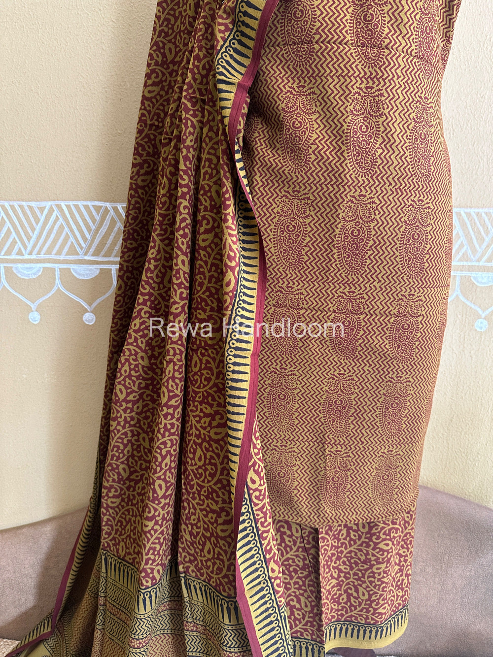 Red -Mustard Yellow Bagh Print Cotton Suit- BCSP47