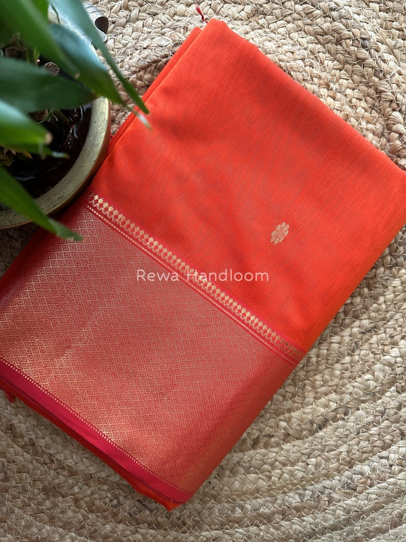 Maheshwari Orange Zari Skirt Butti Saree ZSB046