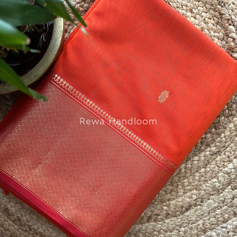 Maheshwari Orange Zari Skirt Butti Saree ZSB046