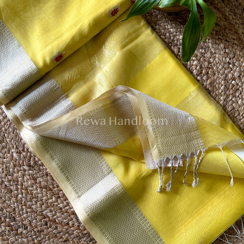 Maheshwari Yellow Silver Zari Sarees 