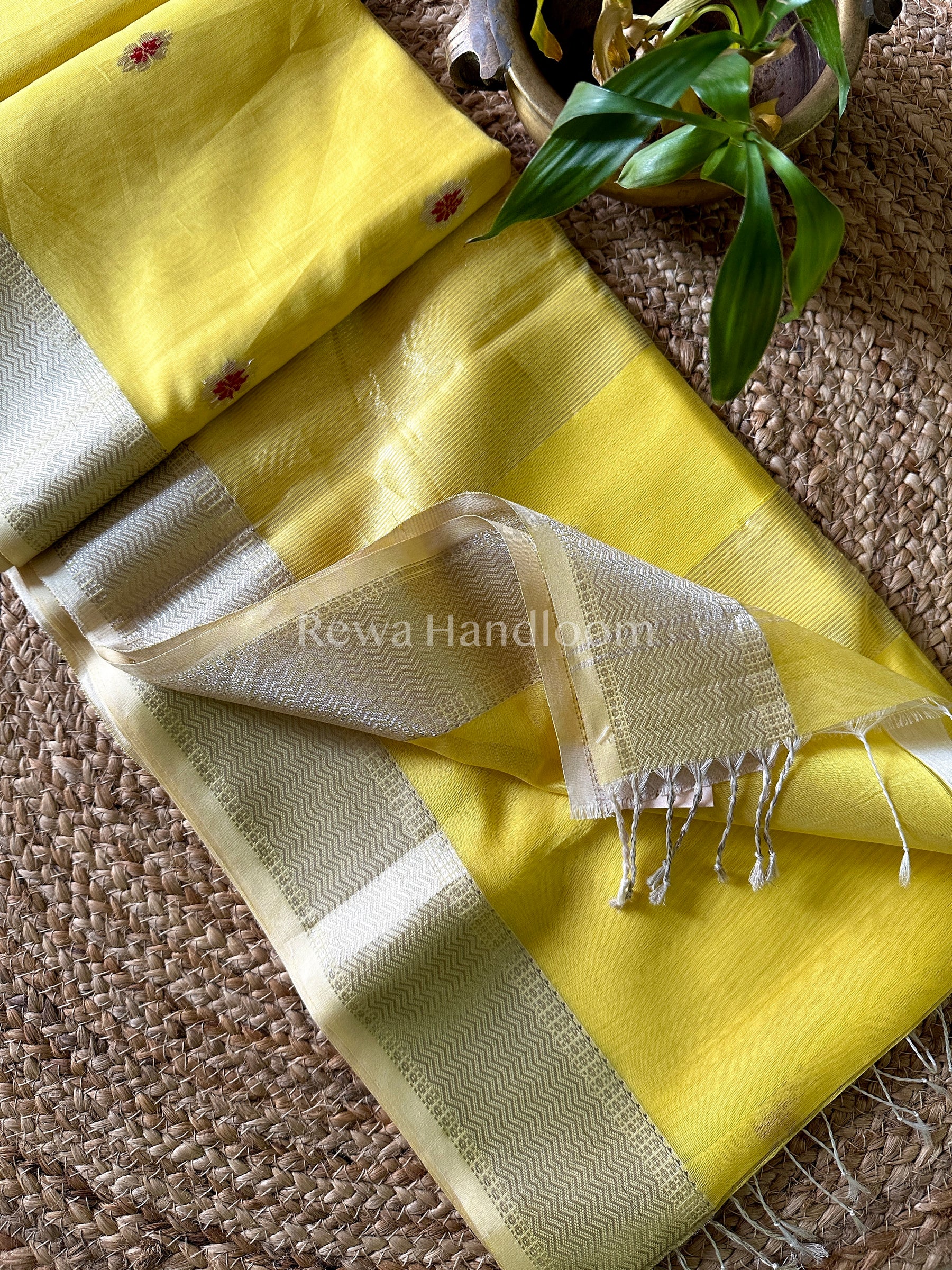 Maheshwari Yellow Silver Zari Sarees 