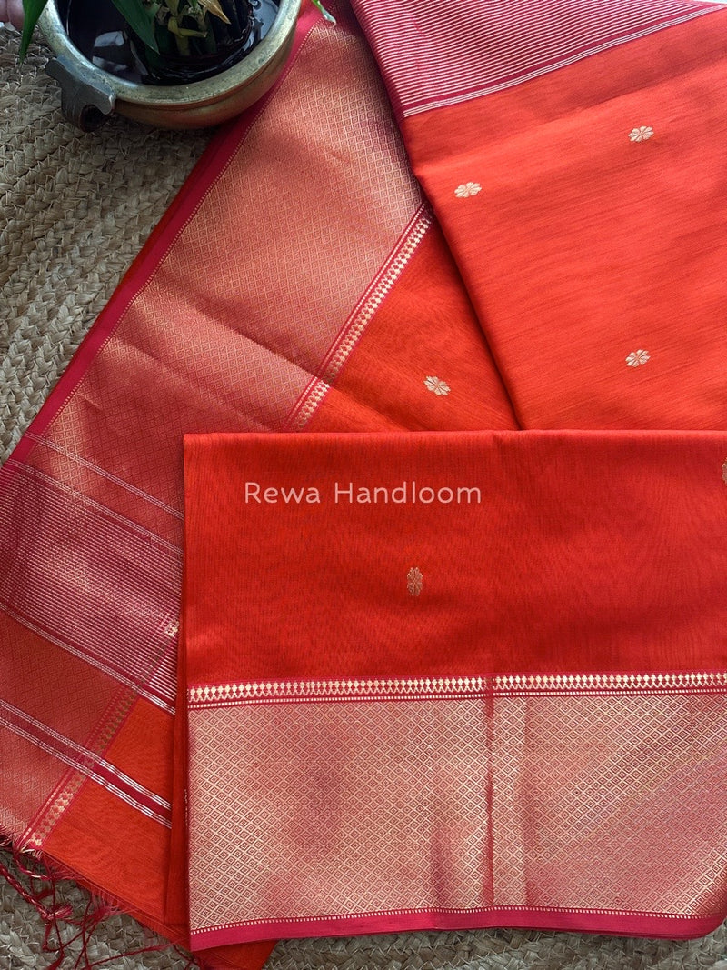 Maheshwari Orange Zari Skirt Butti Saree ZSB046