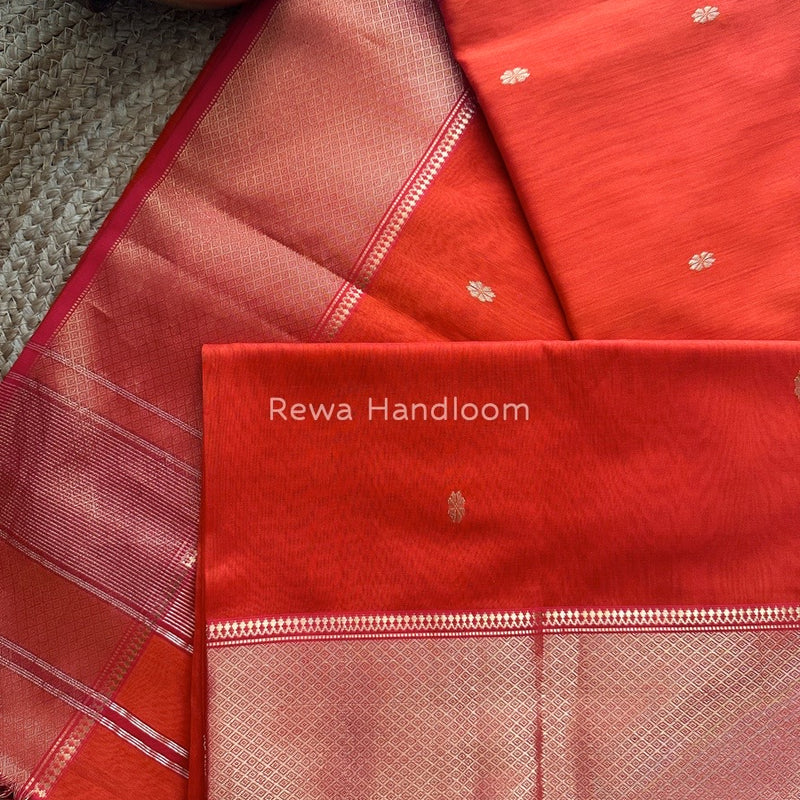 Maheshwari Orange Zari Skirt Butti Saree ZSB046