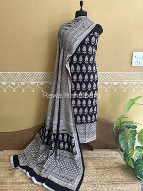 Black-White Bagh Print Cotton Suit-BCS72