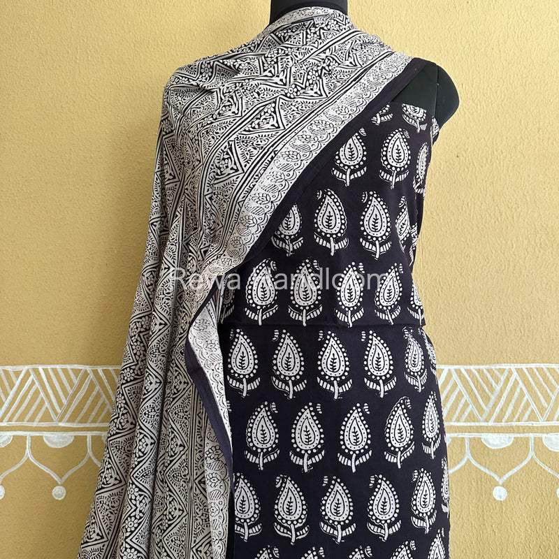 Black-White Bagh Print Cotton Suit-BCS72