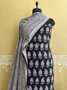 Black-White Bagh Print Cotton Suit-BCS72