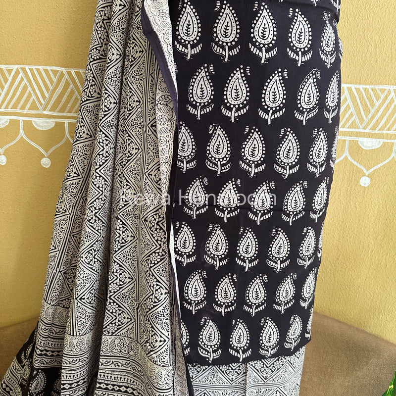 Black-White Bagh Print Cotton Suit-BCS72