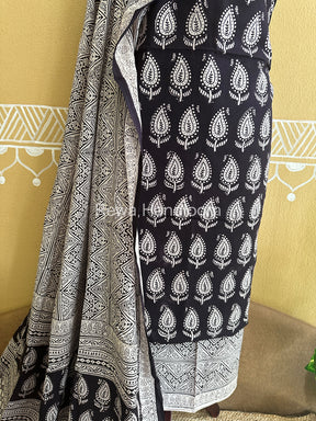 Black-White Bagh Print Cotton Suit-BCS72