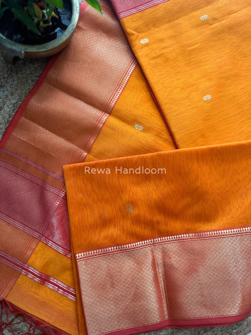 Maheshwari Orange Zari Skirt Butti Saree ZSB049