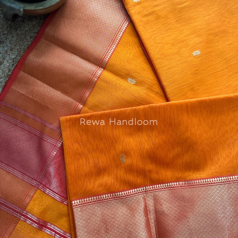 Maheshwari Orange Zari Skirt Butti Saree ZSB049