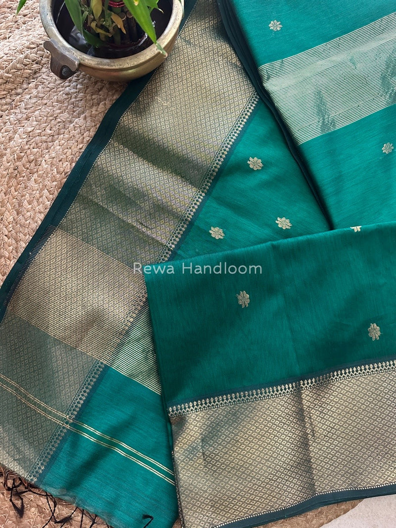 Maheshwari Bottle Green Zari Skirt Butti Saree ZSB043