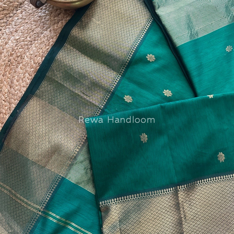Maheshwari Bottle Green Zari Skirt Butti Saree ZSB043