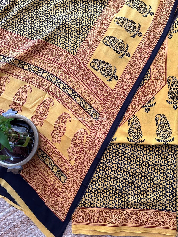 Yellow-Black Designer Bagh Cotton Suit BCSPP04