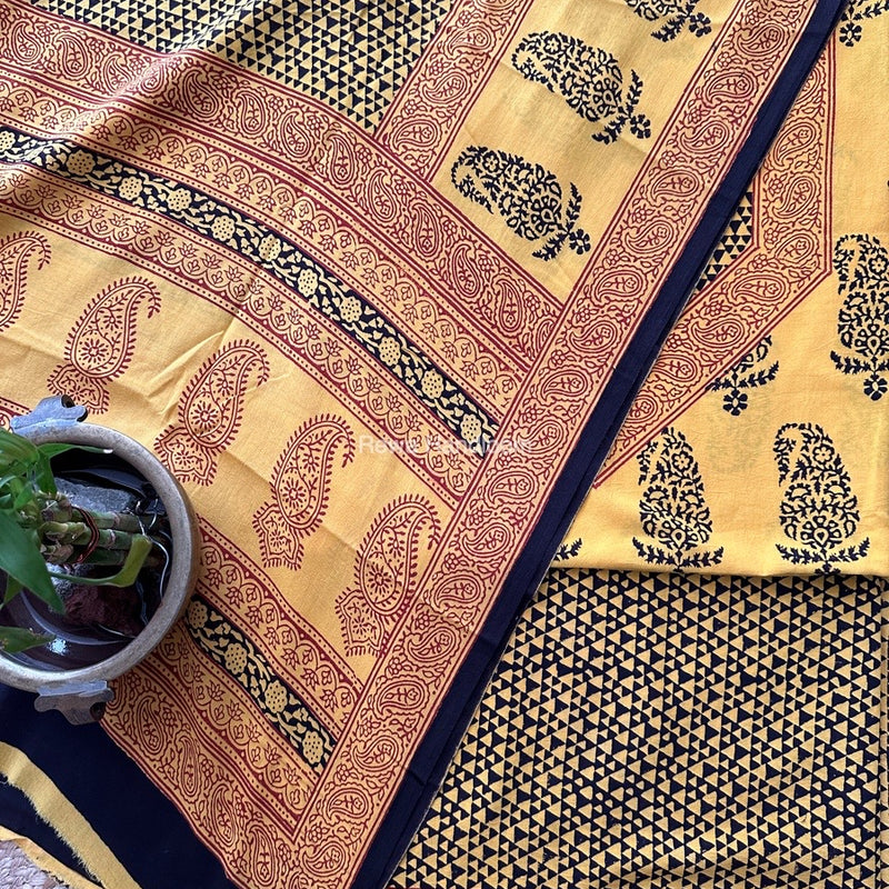Yellow-Black Designer Bagh Cotton Suit BCSPP04