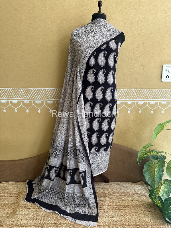 Black-White Bagh Print Cotton Suit-BCS70