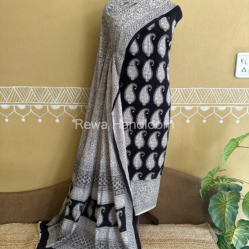 Black-White Bagh Print Cotton Suit-BCS70