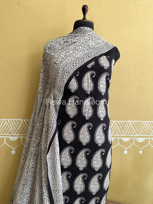 Black-White Bagh Print Cotton Suit-BCS70