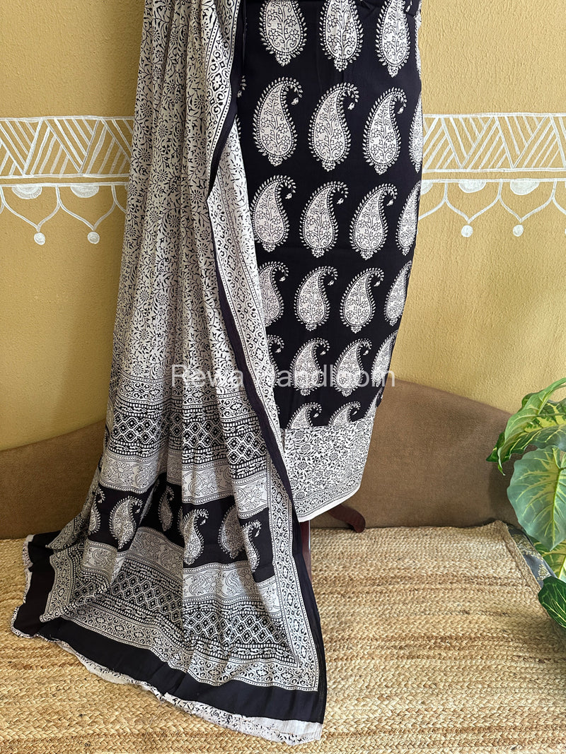 Black-White Bagh Print Cotton Suit-BCS70