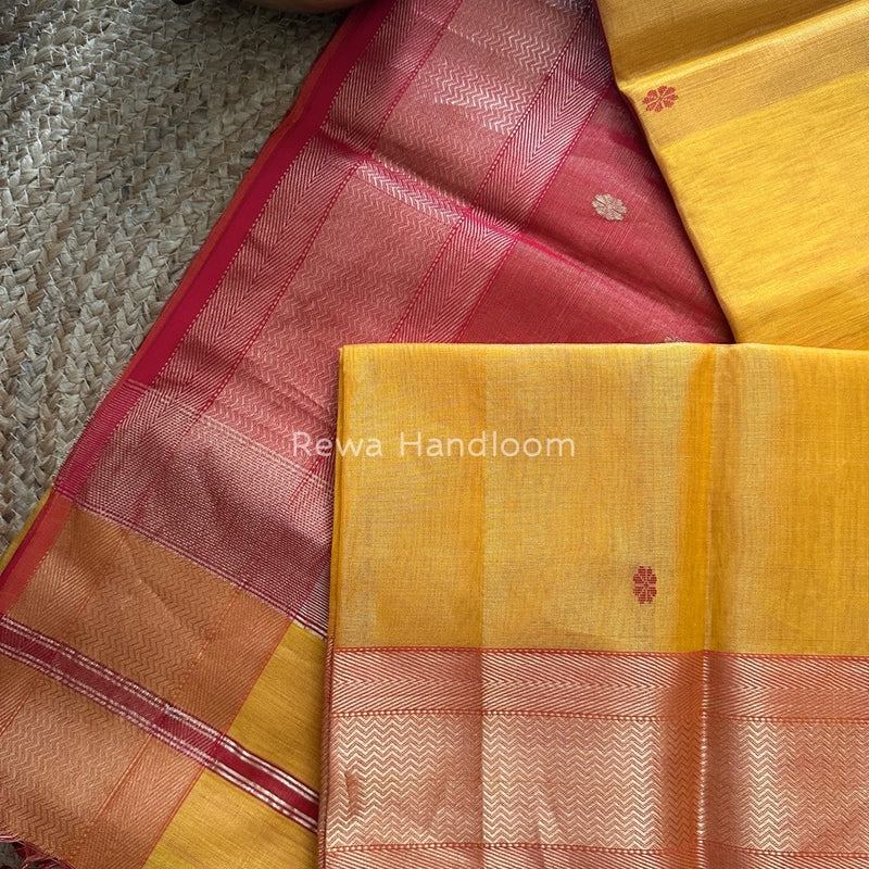 Maheshwari Golden Yellow Tissue Butti Saree TBBS020