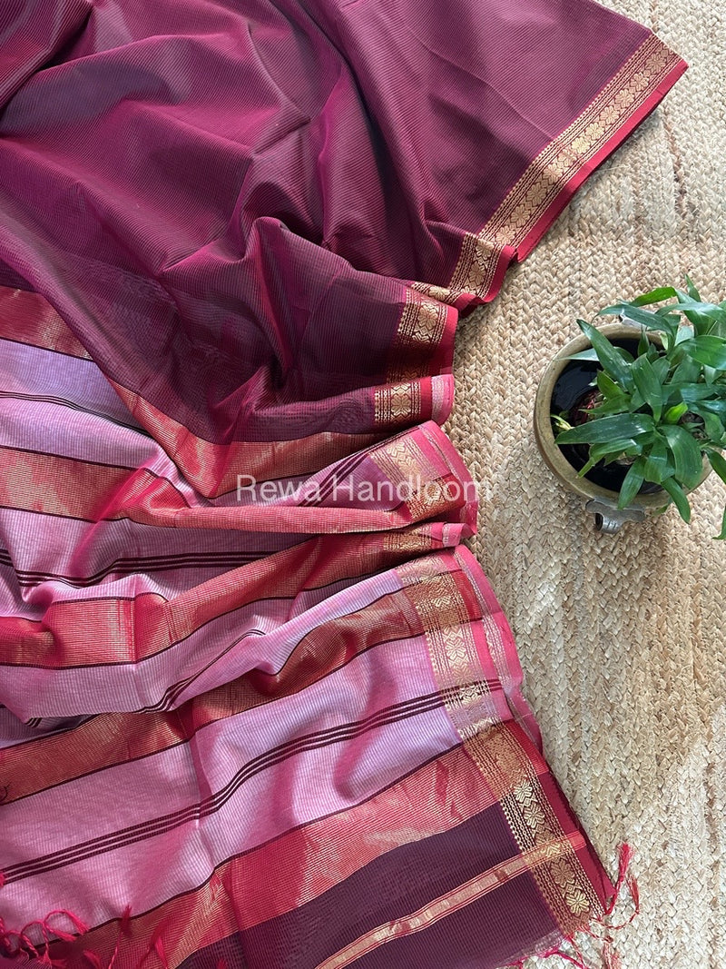 Maheshwari Maroon Garbha Reshami Silk Saree GS243