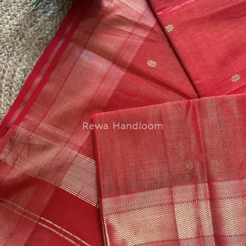 Maheshwari Red Tissue Butti Saree TBBS017