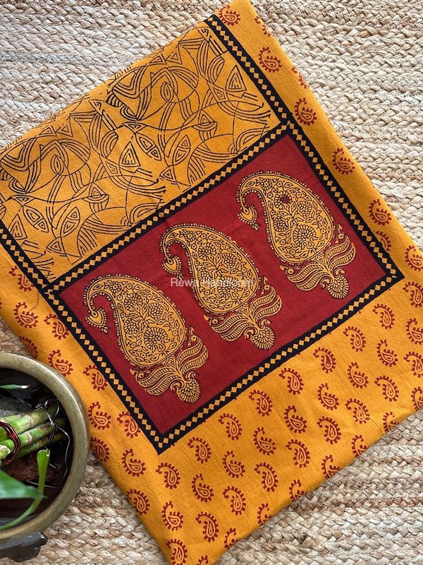 Mustard Yellow-Maroon Designer Bagh Cotton Suit BCSPP07