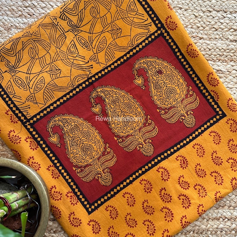 Mustard Yellow-Maroon Designer Bagh Cotton Suit BCSPP07