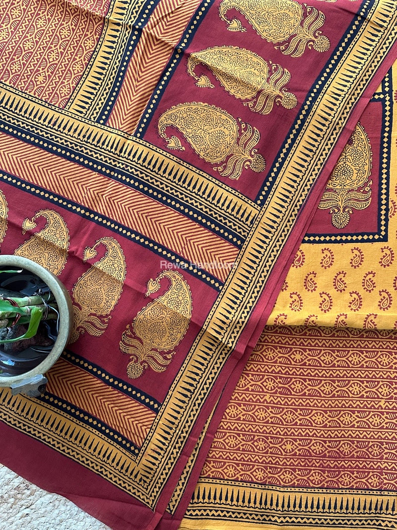Mustard Yellow-Maroon Designer Bagh Cotton Suit BCSPP07