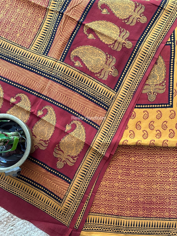 Mustard Yellow-Maroon Designer Bagh Cotton Suit BCSPP07