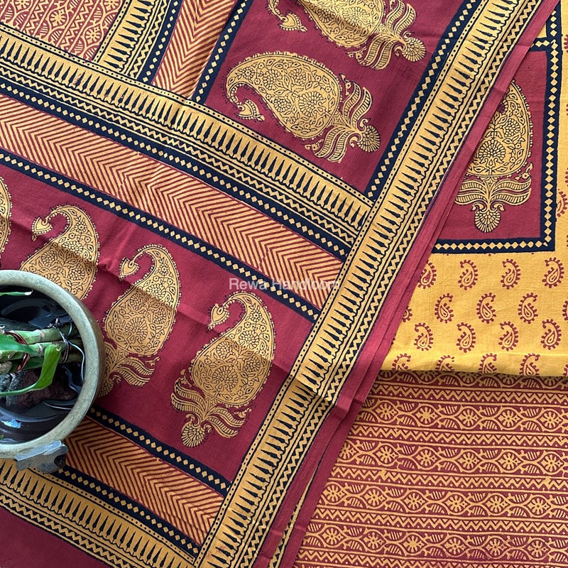 Mustard Yellow-Maroon Designer Bagh Cotton Suit BCSPP07