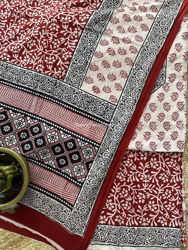 White-Red Designer Bagh Cotton Suit BCSPP08