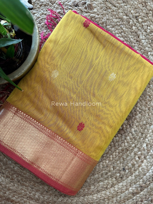 Mustard Yellow Zari Butti Maheshwari Saree JBS024