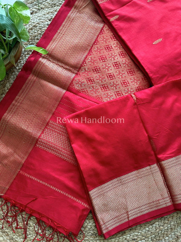Maheshwari Red Pure Silk Saree PS010