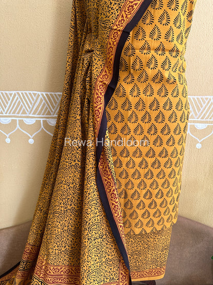 Yellow-Black Bagh Print Cotton Suit-BCSP64