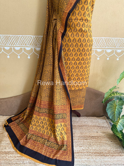 Yellow-Black Bagh Print Cotton Suit-BCSP64