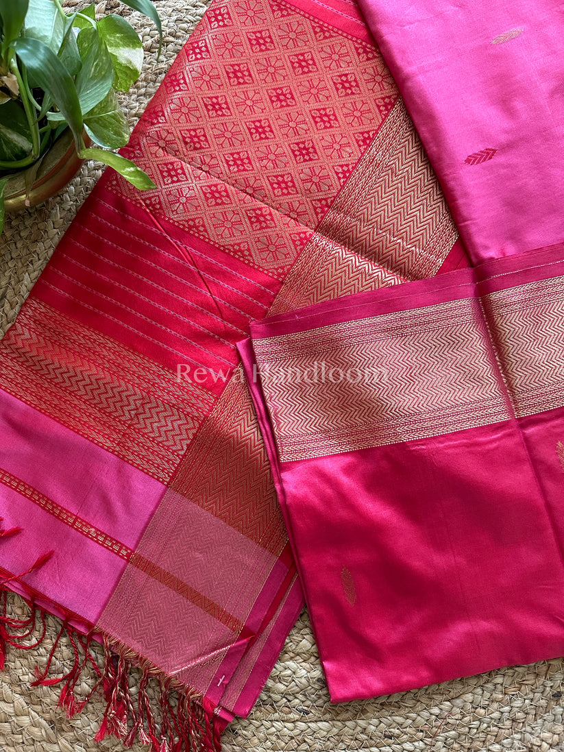 Maheshwari Fusia Pink Pure Silk Saree – Rewa Handloom