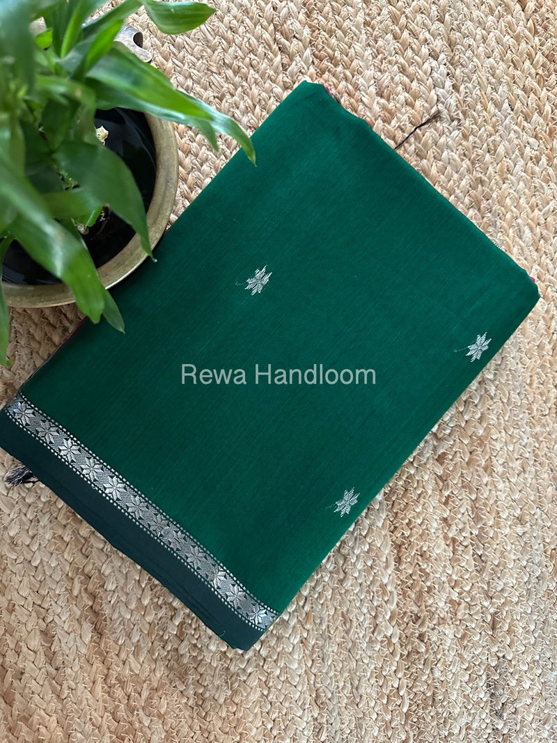 Maheshwari Green Silver Butti Saree BSS05