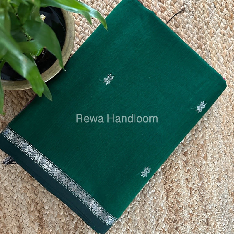 Maheshwari Green Silver Butti Saree BSS05