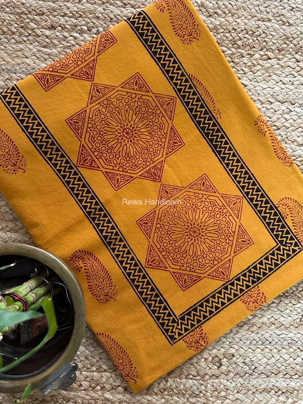 Mustard Yellow-Red Designer Bagh Cotton Suit BCSPP010