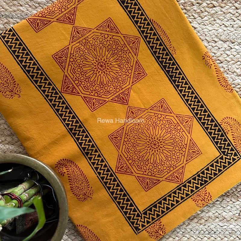 Mustard Yellow-Red Designer Bagh Cotton Suit BCSPP010
