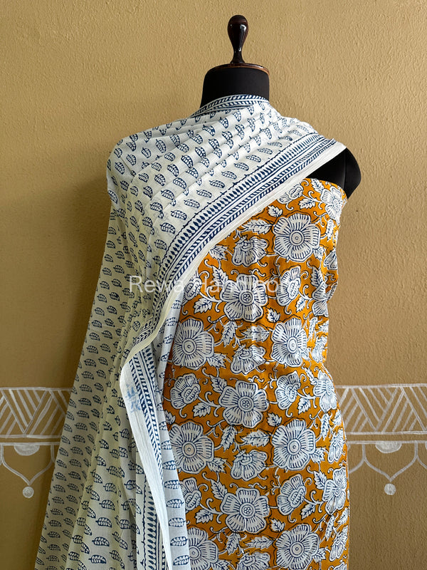 Yellow-White Indigo Bagh Print Suit BCIP02
