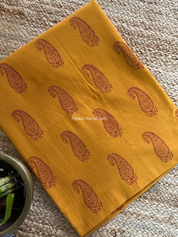 Mustard Yellow-Red Designer Bagh Cotton Suit BCSPP010